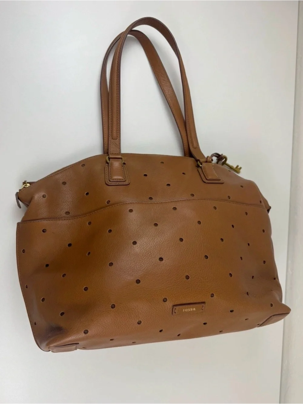 Fossil Julia Hobo Perforated Leather Tote Bag in Brown
